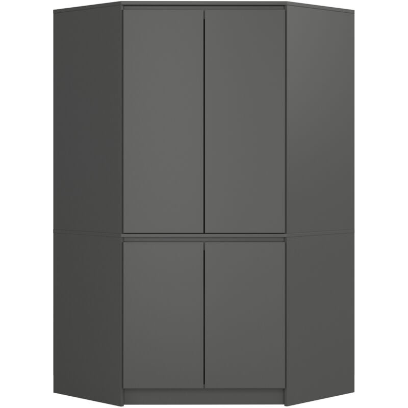Akord - Armoire d'angle S100 Gris Graphite 100 cm 4 portes façade Gris Graphite 6 étagères 100x50x180 cm