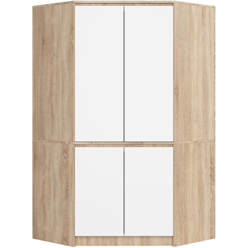 Akord - Armoire d'angle S100 Chêne Sonoma 100 cm 4 portes façade Blanche 6 étagères 100x50x180 cm