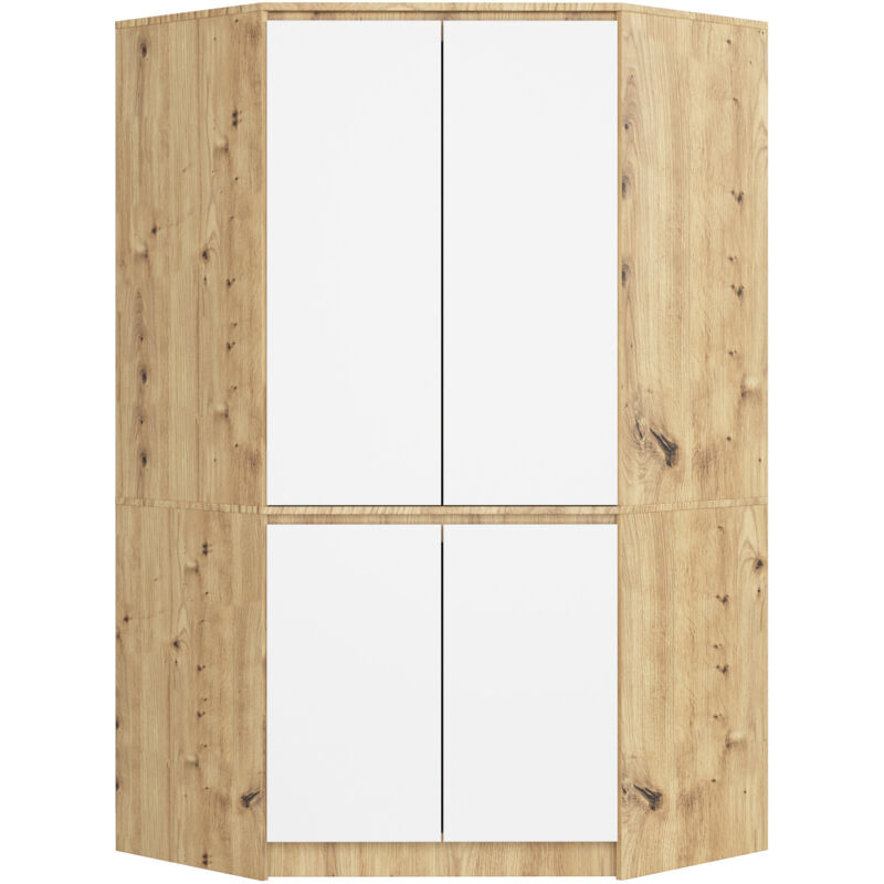 Akord - Armoire d'angle S100 Chêne Artisan 100 cm 4 portes façade Blanche 6 étagères 100x50x180 cm