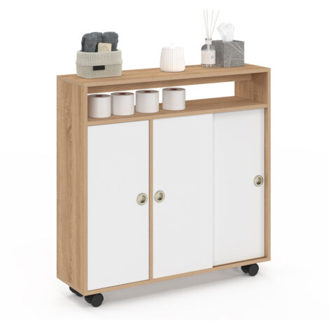 HOMCOM Meuble De Salle De Bain Avec 2 Placards Et Compartiments Ouverts - Finition Bois Naturel 80x35x70 Cm - Rangement Et Style - 7