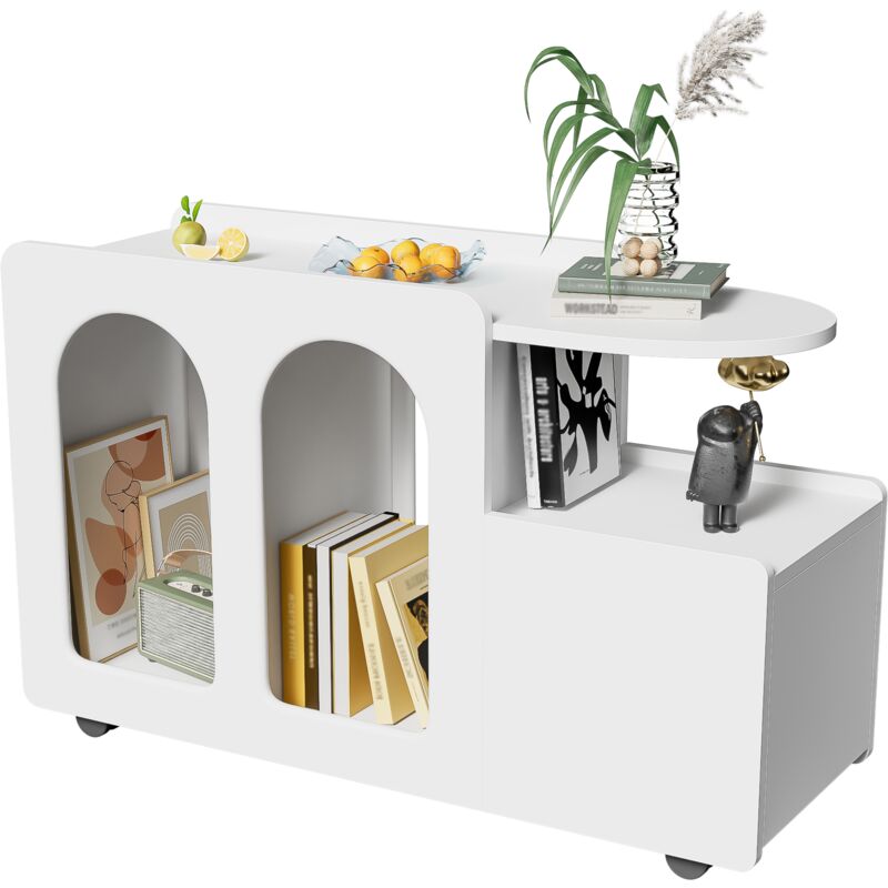 Redom - Armoire d'appoint blanche à roulettes, chariot de rangement polyvalent pour salon, salle à manger et chambre à coucher, largeur 82 cm, design