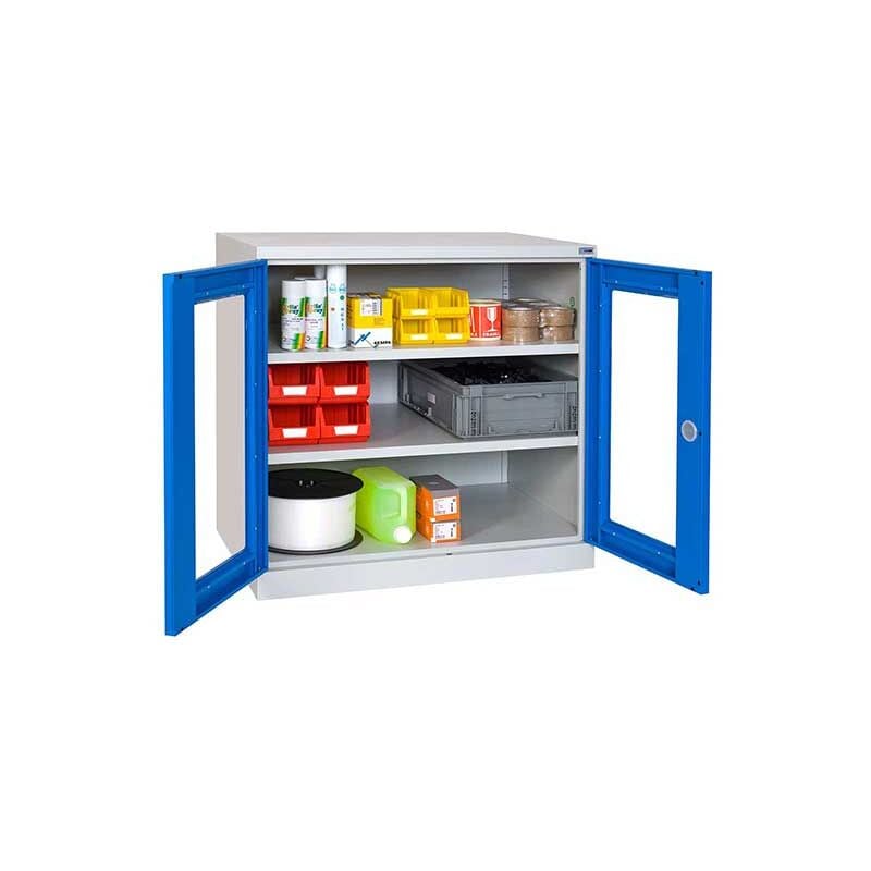 Armoire d'atelier à portes transparentes - Dim 1000x500x1000mm - Portes bleues ral 5015 - W030050001-GCBI