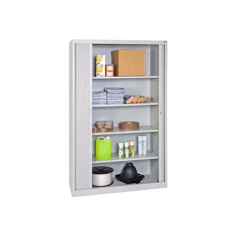 Armoire d'atelier portes rideaux grise - 4 étagères - Dim 1200x450x1950mm - W030060001