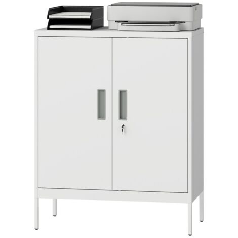 Armoire d'atelier-verrouillable-2 portes-blanc-armoire de bureau-étagères réglables-bureau, salon, garage-80x40x100cm