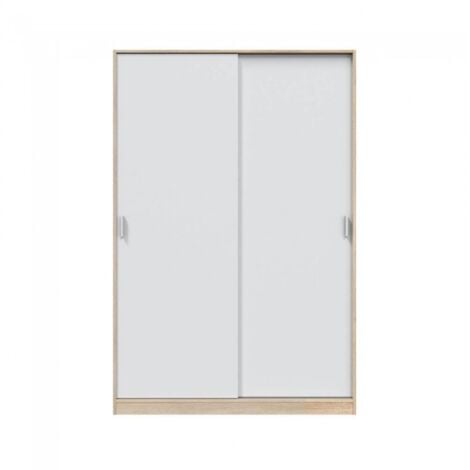 Armoire de 120 cm avec deux portes coulissantes en blanc et chêne canadien