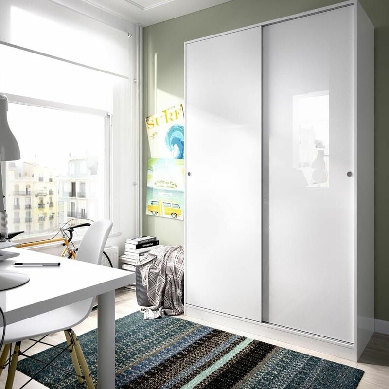 Armoire portes coulissantes blanc brillant Slide 120 cm Blanc brillant 120 x 204 x 50 cm - Blanc brillant