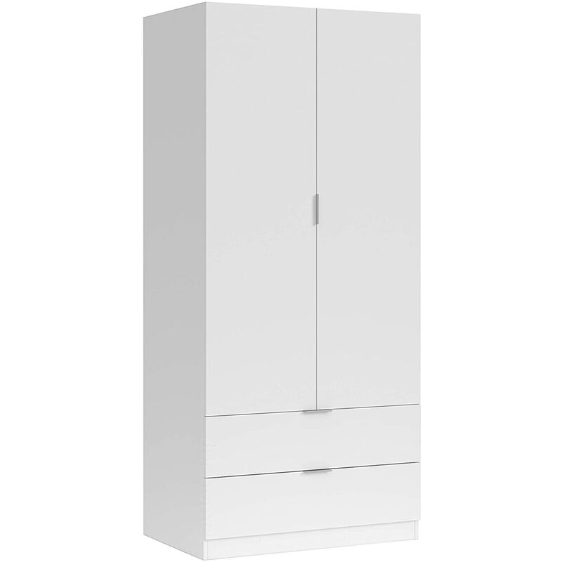 Armoire de 2 tiroirs et 2 portes coloris blanc en MDF - 81 cm (longueur) x 180 cm (Hauteur) x 52 cm (Profondeur)