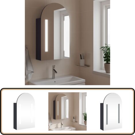 Armoire de bain à miroir avec LED arquée gris 42x13x70 cm - Armoire Salle De Bain - Meuble Lavabo - Miroir Led - Luminaire Salle De Bain - Rangement Salle De Bain