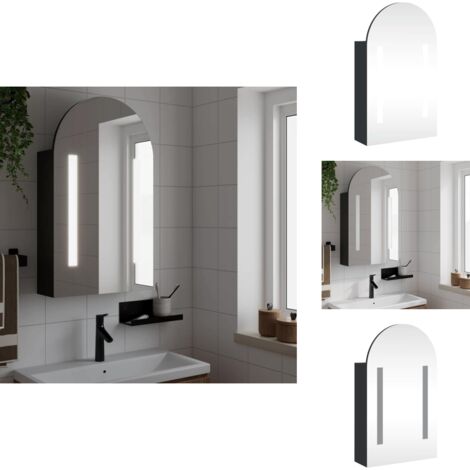 Armoire de bain à miroir avec LED arquée noir 42x13x70 cm - Meuble Salle De Bain - Armoire Salle De Bain - Meuble Lavabo - Miroir Lumineux - Éclairage Led