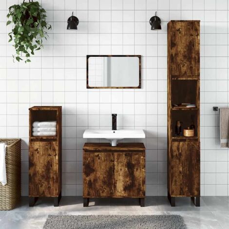 Armoire de bain Armoire de rangement Placard de Rangement Toilettes chêne fumé 58x33x60 cm bois d'ingénierie RTJEX414325 MaisonChic