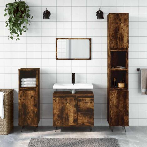 Armoire de bain  Armoire de rangement  Placard de Rangement Toilettes chêne fumé 65x33x60 cm bois d'ingénierie RTJEX299452