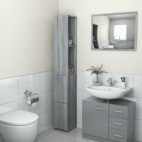 Armoire de bain  Armoire de rangement  Placard de Rangement Toilettes Sonoma gris 25x25x170 cm Bois d'ingénierie RTJEX324914