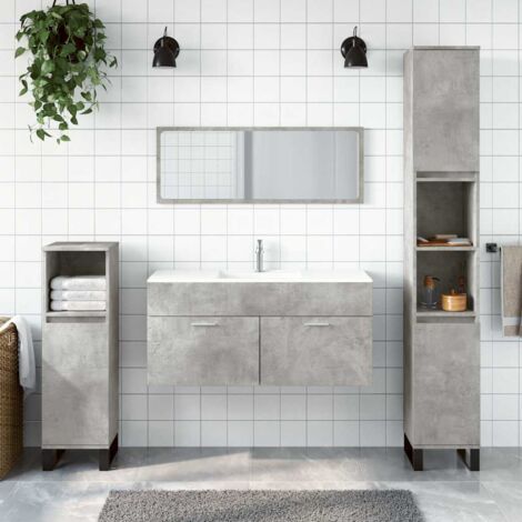 Armoire de bain, Armoire de toilettes, Meuble de Salle de Bain avec miroir gris béton bois d'ingénierie LKOWF32393