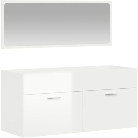 Armoire de bain avec miroir blanc brillant bois d'ingénierie