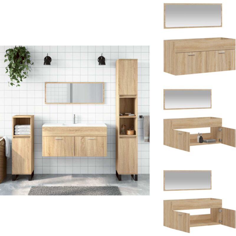 Armoire de bain avec miroir chêne sonoma bois d'ingénierie - Meuble De Salle De Bain - Armoire De Salle De Bain - Miroir Mural - Rangement Salle De