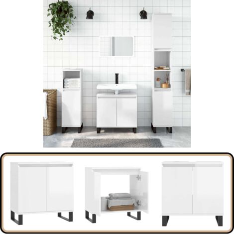 Armoire de bain blanc brillant 58x33x60 cm bois d'ingénierie - Meuble De Salle De Bain - Armoire De Salle De Bain - Rangement Salle De Bain - Commode Salle De Bain - Design Industriel