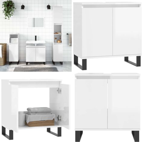 Armoire de bain blanc brillant 58x33x60 cm bois d'ingénierie - Meuble De Salle De Bain - Armoire De Salle De Bain - Rangement Salle De Bain - Commode Salle De Bain - Design Industriel - Home & Living