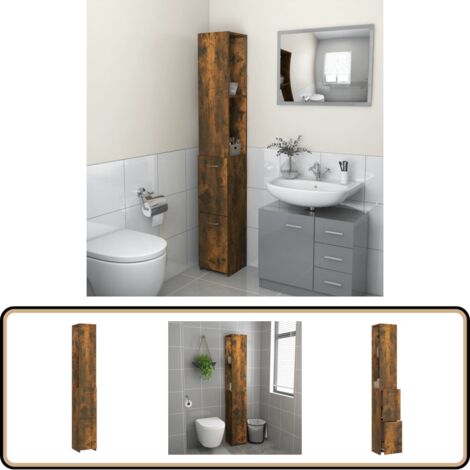Armoire de bain chêne fumé 25x26,5x170 cm bois d'ingénierie - Meuble De Salle De Bain - Armoire De Salle De Bain - Rangement Salle De Bain - Meuble En Bois - Commode Salle De Bain