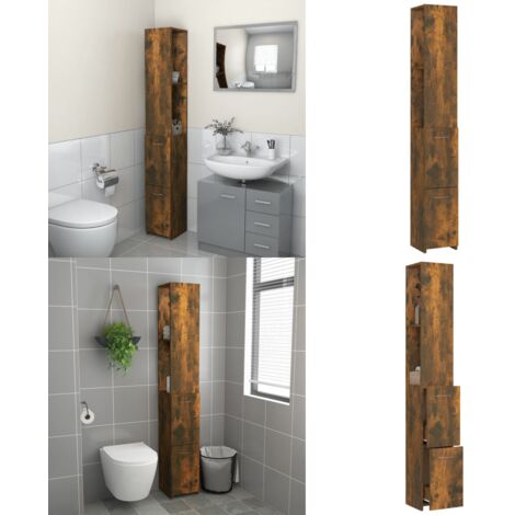 Armoire de bain chêne fumé 25x26,5x170 cm bois d'ingénierie - Meuble De Salle De Bain - Armoire De Salle De Bain - Rangement Salle De Bain - Meuble En Bois - Commode Salle De Bain - Home & Living