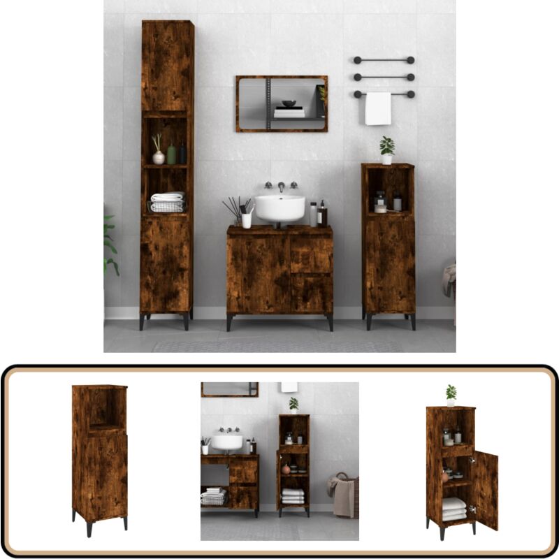 Vidaxl - Armoire de bain chêne fumé 30x30x100 cm bois d'ingénierie - Meuble De Salle De Bain - Armoire De Salle De Bain - Rangement Salle De Bain