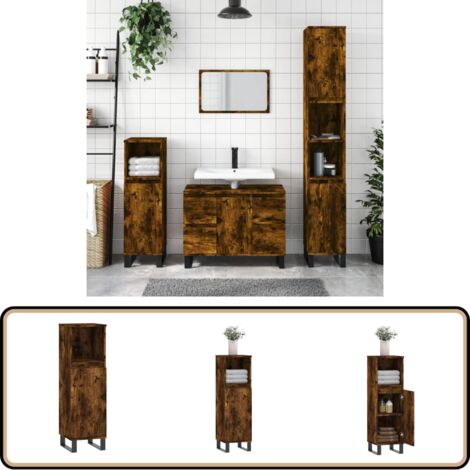 Armoire de bain chêne fumé 30x30x100 cm bois d'ingénierie - Meuble De Salle De Bain - Armoire De Salle De Bain - Rangement Salle De Bain - Commode Salle De Bain - Design Industriel