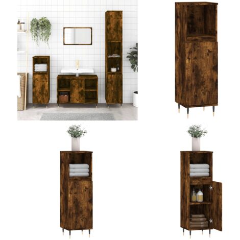 Armoire de bain chêne fumé 30x30x100 cm bois d'ingénierie - Meuble De Salle De Bain - Armoire De Salle De Bain - Rangement Salle De Bain - Commode Salle De Bain - Design Industriel - Home & Living