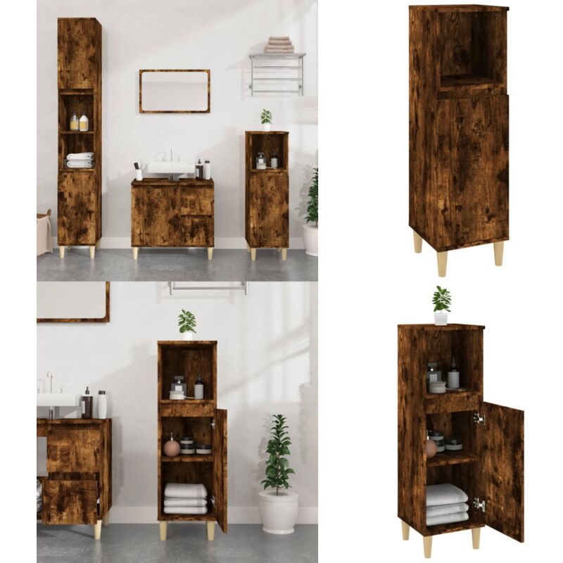 Armoire de bain chêne fumé 30x30x100 cm bois d'ingénierie - Meuble De Salle De Bain - Armoire De Salle De Bain - Rangement Salle De Bain - Commode