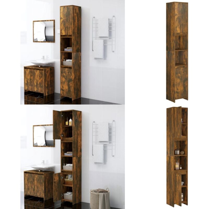 Armoire de bain Chêne fumé 30x30x183,5 cm Bois d'ingénierie - Meuble De Salle De Bain - Armoire De Salle De Bain - Rangement Salle De Bain - Meuble