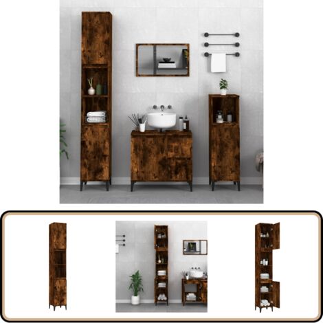 Armoire de bain chêne fumé 30x30x190 cm bois d'ingénierie - Meuble De Salle De Bain - Armoire De Salle De Bain - Rangement Salle De Bain - Commode Salle De Bain - Armoire Rangement