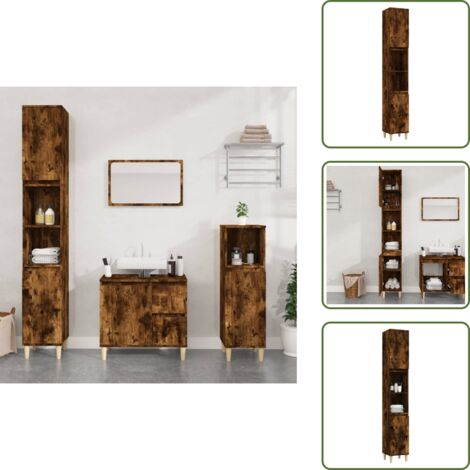 Armoire de bain chêne fumé 30x30x190 cm bois d'ingénierie - Meuble De Salle De Bain - Armoire De Salle De Bain - Rangement Salle De Bain - Commode Salle De Bain - Meuble Lavabo