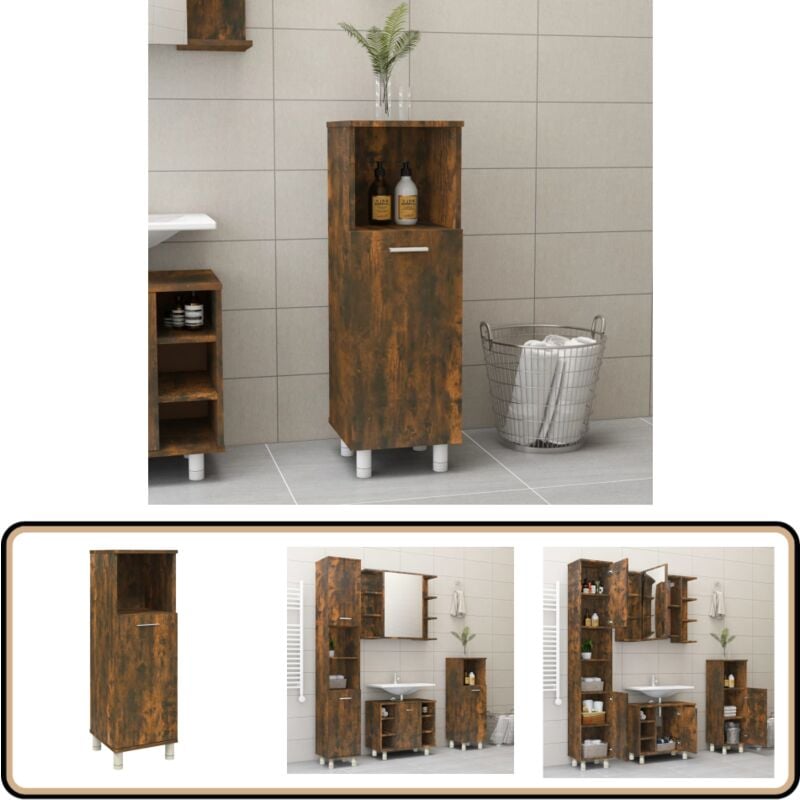 Armoire de bain Chêne fumé 30x30x95 cm Bois d'ingénierie - Meuble De Salle De Bain - Armoire De Salle De Bain - Rangement Salle De Bain - Commode