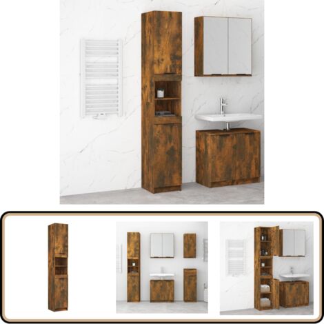 Armoire de bain Chêne fumé 32x34x188,5 cm Bois d'ingénierie - Meuble De Salle De Bain - Armoire De Salle De Bain - Rangement Salle De Bain - Commode Salle De Bain - Meubles Design
