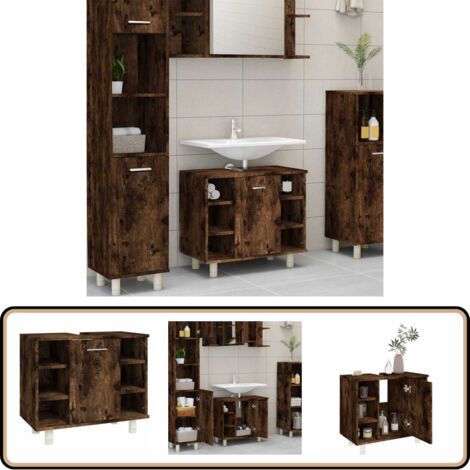 Armoire de bain Chêne fumé 60x32x53,5 cm Bois d'ingénierie - Meuble De Salle De Bain - Armoire De Salle De Bain - Rangement Salle De Bain - Commode Salle De Bain - Unité Salle De Bain