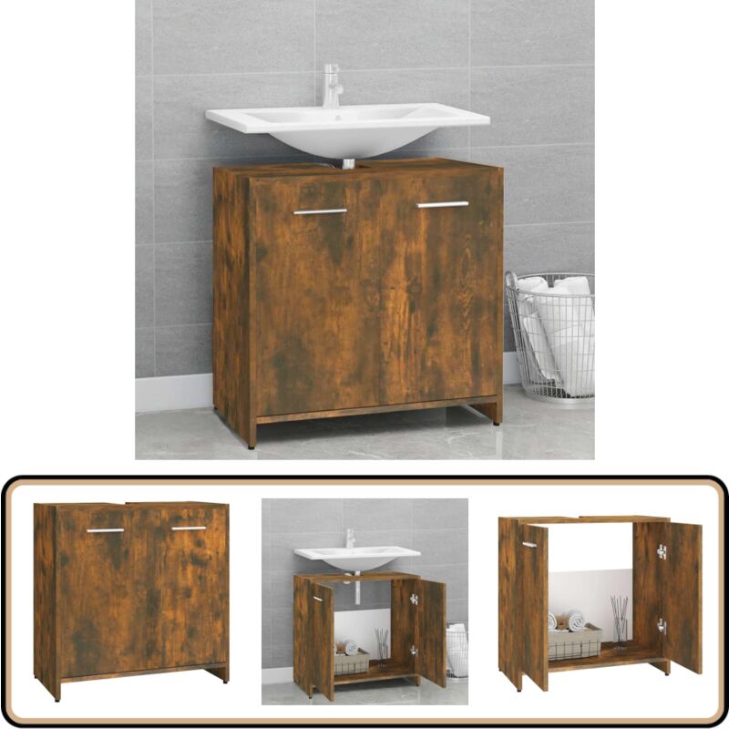 Armoire de bain Chêne fumé 60x33x60 cm Bois d'ingénierie - Meuble De Salle De Bain - Armoire De Salle De Bain - Meuble Vasque - Rangement Salle De