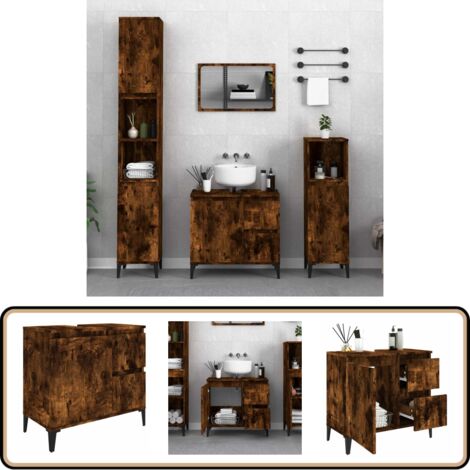 Armoire de bain chêne fumé 65x33x60 cm bois d'ingénierie - Meuble De Salle De Bain - Armoire De Salle De Bain - Rangement Salle De Bain - Commode Salle De Bain - Meuble Lavabo