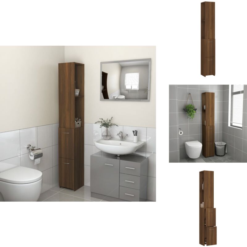 Armoire de bain chêne marron 25x26,5x170 cm bois d'ingénierie - Armoire De Salle De Bain - Meuble Salle De Bain - Rangements Salle De Bain - Stockage