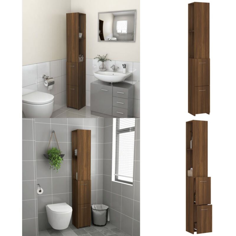 Armoire de bain chêne marron 25x26,5x170 cm bois d'ingénierie - Armoire De Salle De Bain - Meuble Salle De Bain - Rangements Salle De Bain - Stockage