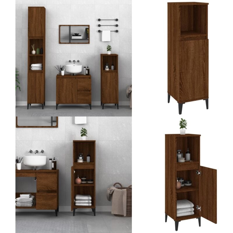 Armoire de bain chêne marron 30x30x100 cm bois d'ingénierie - Meuble De Salle De Bain - Armoire De Salle De Bain - Rangement Salle De Bain - Commode