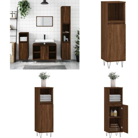 Armoire de bain chêne marron 30x30x100 cm bois d'ingénierie - Meuble De Salle De Bain - Armoire De Salle De Bain - Rangement Salle De Bain - Commode Salle De Bain - Design Industriel - Home & Living