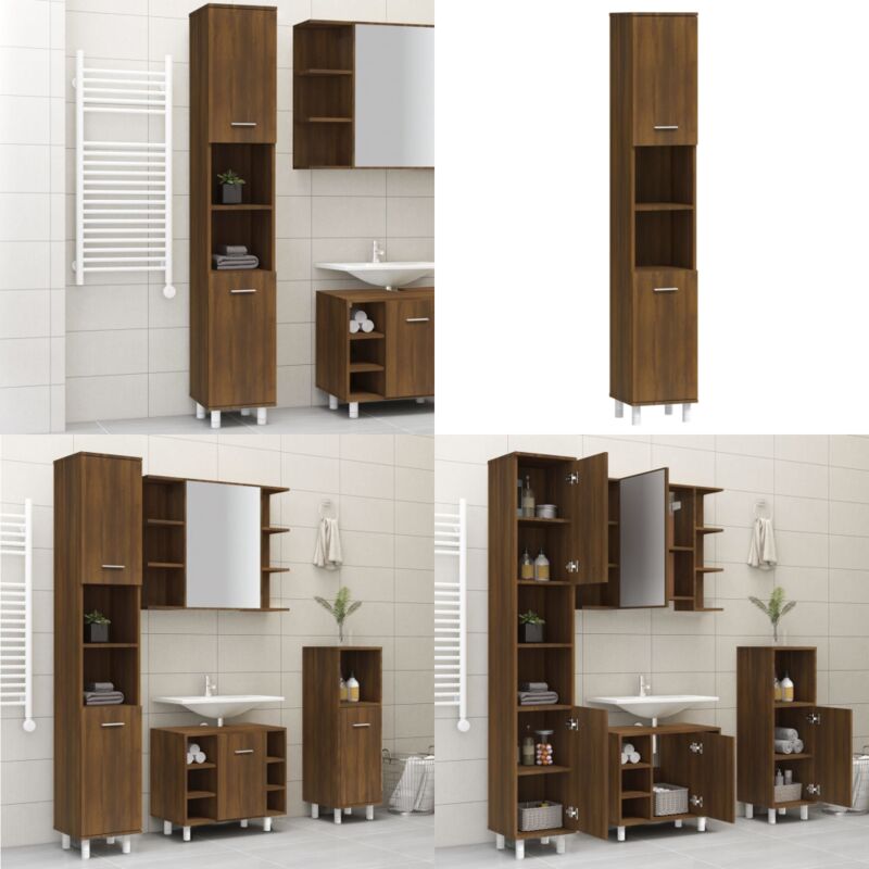 Armoire de bain Chêne marron 30x30x179 cm Bois d'ingénierie - Armoire De Salle De Bain - Meuble Salle De Bain - Rangement Salle De Bain - Commode