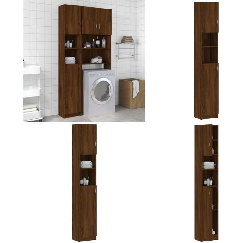 Armoire de bain Chêne marron 32x25,5x190 cm Bois d'ingénierie - Armoire De Salle De Bain - Meuble Salle De Bain - Rangement Salle De Bain - Commode