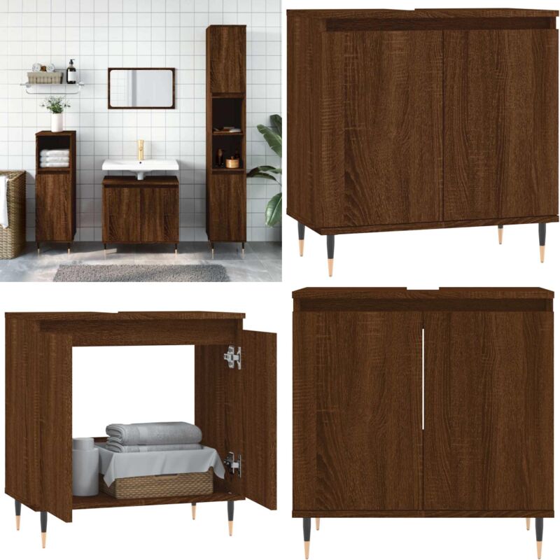 Armoire de bain chêne marron 58x33x60 cm bois d'ingénierie - Meuble De Salle De Bain - Armoire De Salle De Bain - Rangement Salle De Bain - Commode