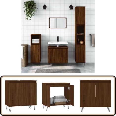 Armoire de bain chêne marron 58x33x60 cm bois d'ingénierie - Meuble De Salle De Bain - Armoire De Salle De Bain - Rangement Salle De Bain - Commode Salle De Bain - Design Industriel