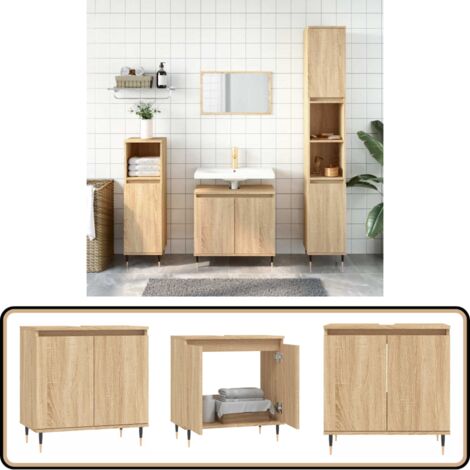 Armoire de bain chêne sonoma 58x33x60 cm bois d'ingénierie - Meuble De Salle De Bain - Armoire De Salle De Bain - Rangement Salle De Bain - Commode Salle De Bain - Design Industriel