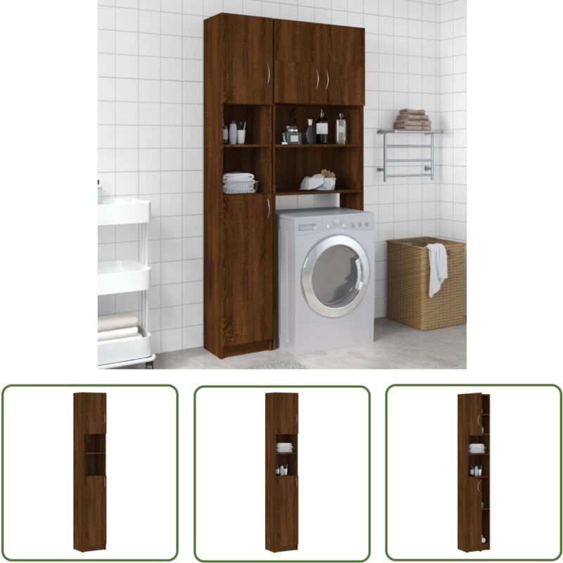 The Living Store Armoire de bain Chêne marron 32x25,5x190 cm Bois d'ingénierie - Armoire De Salle De Bain - Meuble Salle De Bain - Rangement Salle De