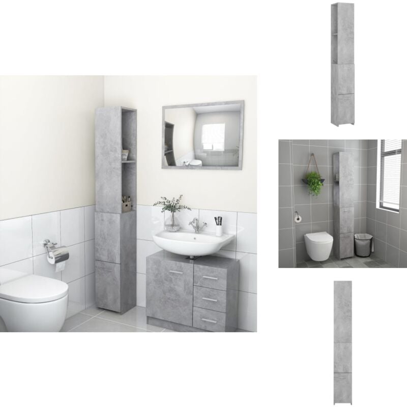 Armoire de bain gris béton 25x26,5x170 cm bois d'ingénierie - Armoire De Salle De Bain - Meuble Salle De Bain - Rangement Salle De Bain - Stockage