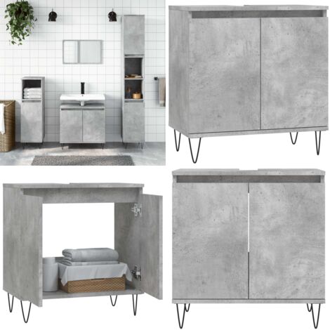 Armoire de bain gris béton 58x33x60 cm bois d'ingénierie - Meuble De Salle De Bain - Armoire De Salle De Bain - Rangement Salle De Bain - Meuble Design - Style Industriel - Home & Living