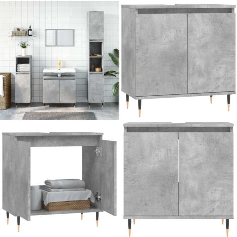Armoire de bain gris béton 58x33x60 cm bois d'ingénierie - Meuble De Salle De Bain - Armoire De Salle De Bain - Rangement Salle De Bain - Meuble Design - Style Industriel - Home & Living
