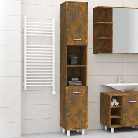 Armoire de bain - Meuble de rangement Chêne fumé 30x30x179 cm Bois d'ingénierie BV436063 - BonneVie
