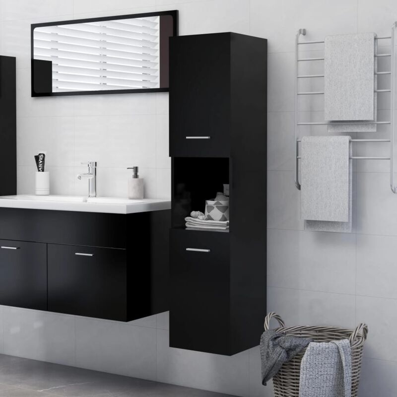 Maisonchic - Armoire salle de bain, Meuble de salle de bain, Meuble de rangement noir 30x30x130 cm aggloméré jax24701 design in